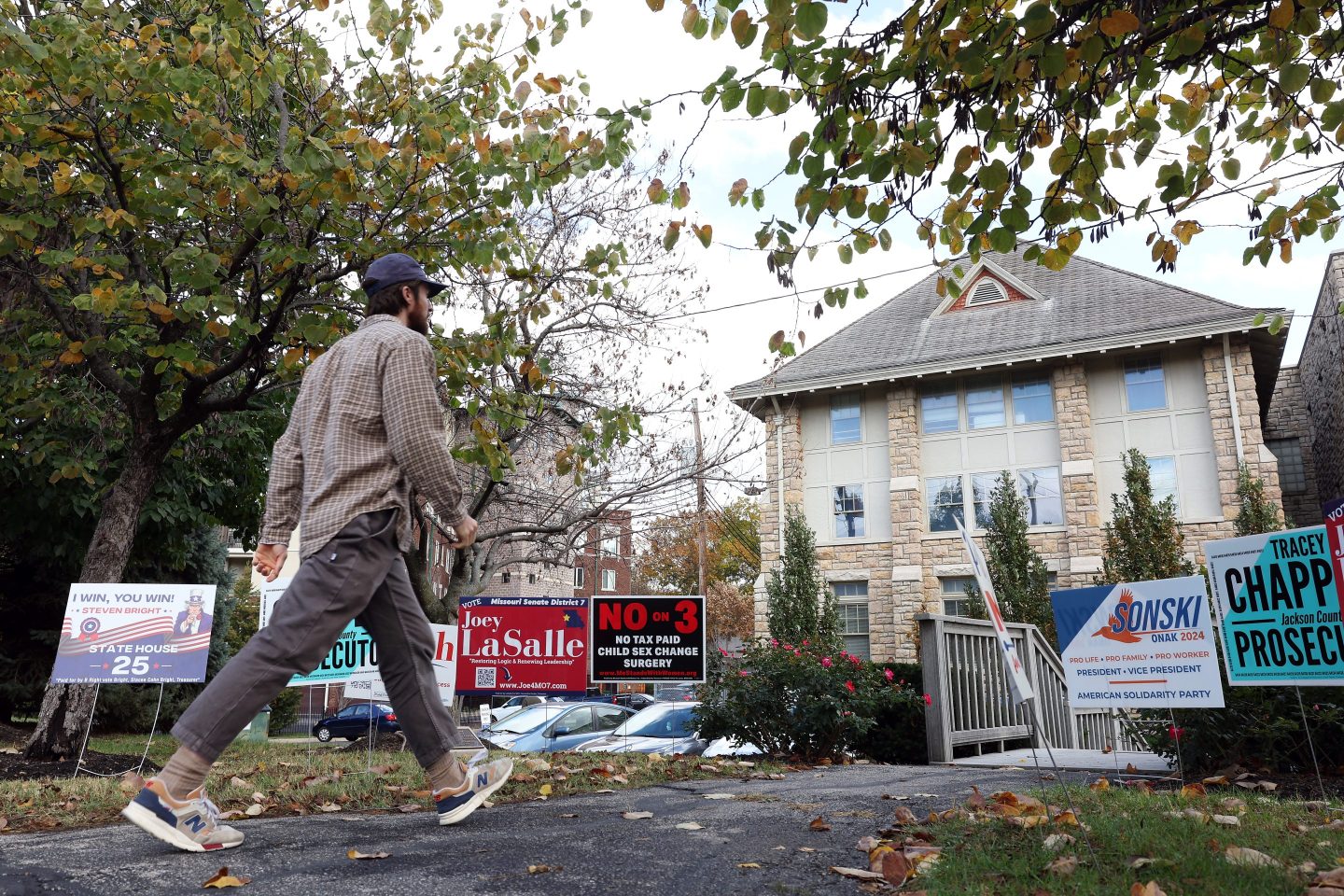 A voter walks to a polling station in Kansas City of Nov. 5. In Missouri, 57.6% of voters supported a ballot measure to increase the state’s minimum wage to $15, while 58.5% voted for Donald Trump.
