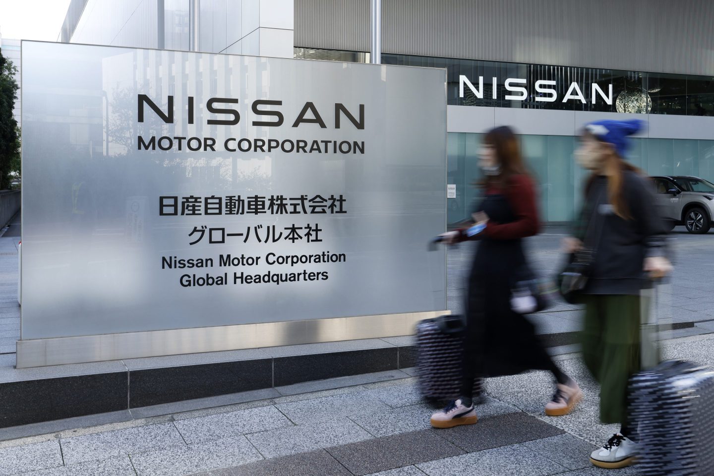 Signage outside Nissan's global headquarters in Yokohama, Japan on Nov. 12, 2024. Nissan's shares jumped the most in 15 years after it revealed an activist investor has taken a 2.5% stake.