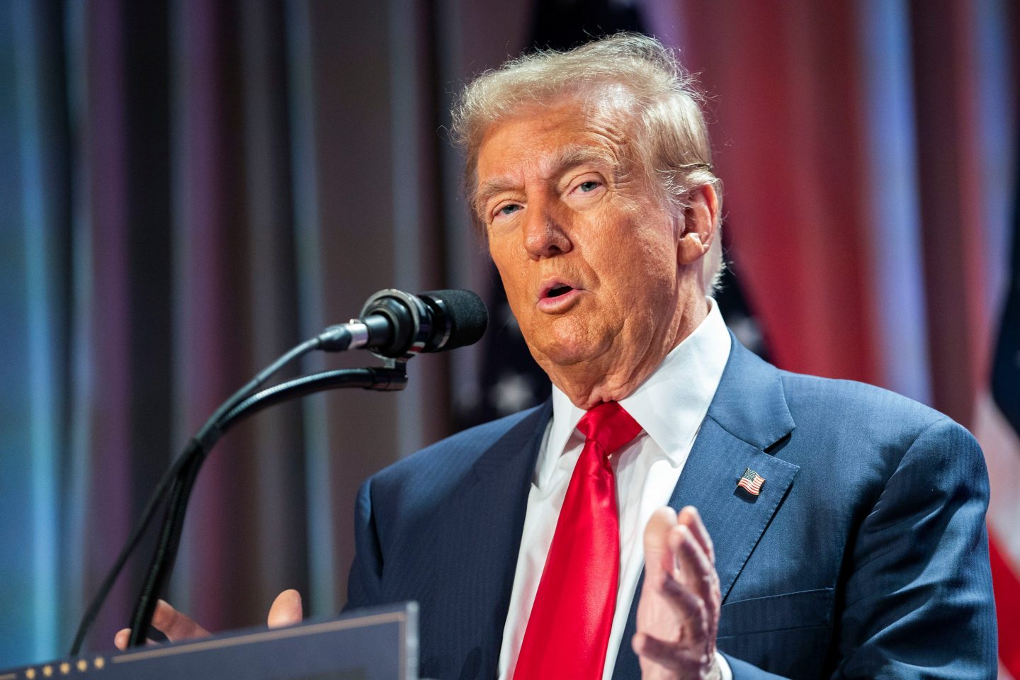 President-elect Donald Trump standing at a lectern giving a speech