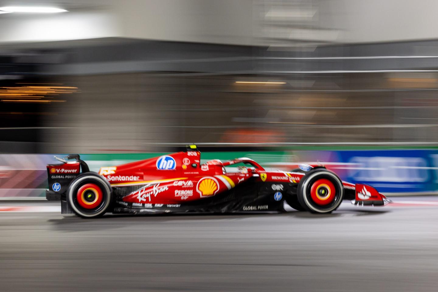 Carlos Sainz (55) of Spain and team Scuderia Ferrari drives to a 3rd placed finish during the F1 Heineken Silver Las Vegas Grand Prix
