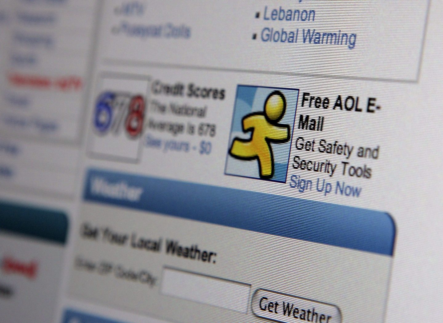 A computer screen showing AOL's logo and an ad for email.
