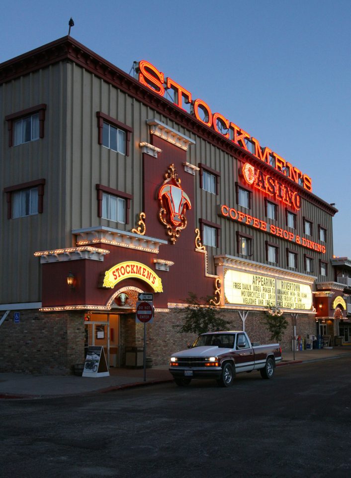 A brightly lit casino on a street in Elko, Nevada