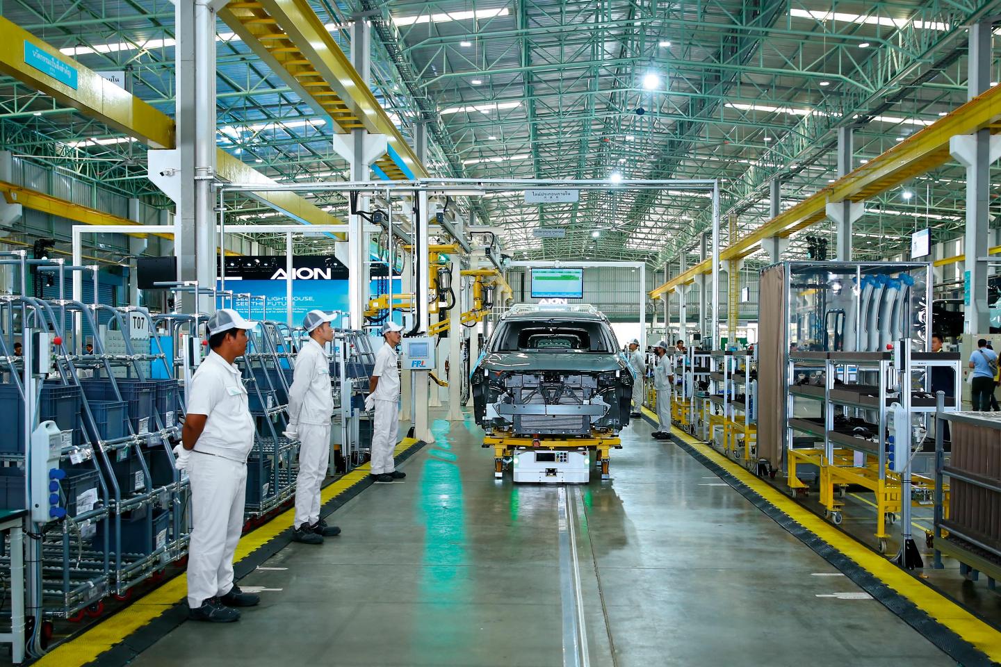 View of the electric vehicle EV factory of China's carmaker GAC Aion in Rayong province, Thailand.