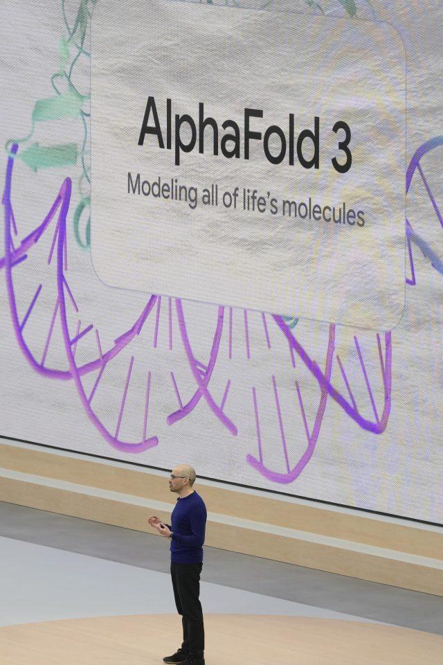 Demis Hassabis, CEO of DeepMind Technologies, speaks about AlphaFold 3 at a Google I/O event in Mountain View, Calif., Tuesday, May 14, 2024. (AP Photo/Jeff Chiu)