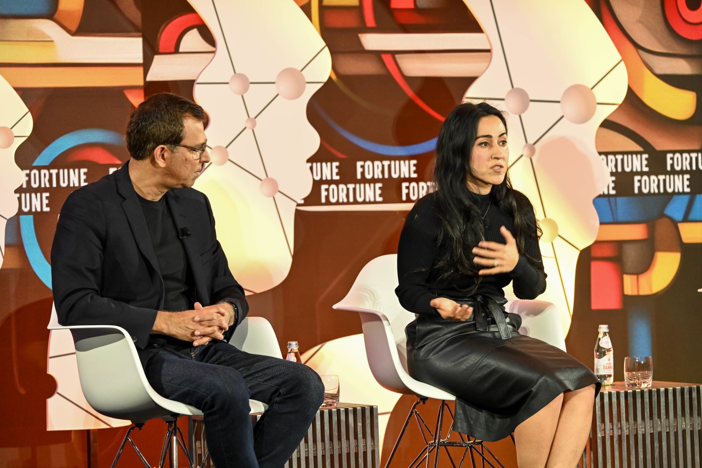 Rajat Taneja, president of technology at Visa, and Pegah Ebrahimi, co-founder and managing partner of FPV Ventures, speak at a panel session during Fortune's Brainstorm AI conference
