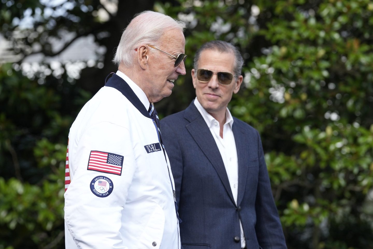 Joe Biden and Hunter Biden on the South Lawn of the White House in July.