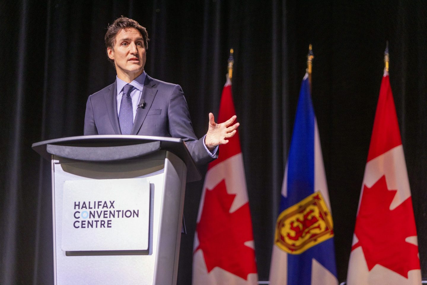 Canadian Prime Minister Justin Trudeau attends a fireside chat with the Halifax Chamber of Commerce in Halifax on Dec. 9, 2024.