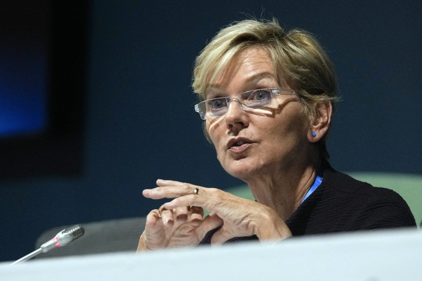 Energy Secretary Jennifer Granholm talks during a session at the COP29 U.N. Climate Summit Nov. 15, 2024, in Baku, Azerbaijan.