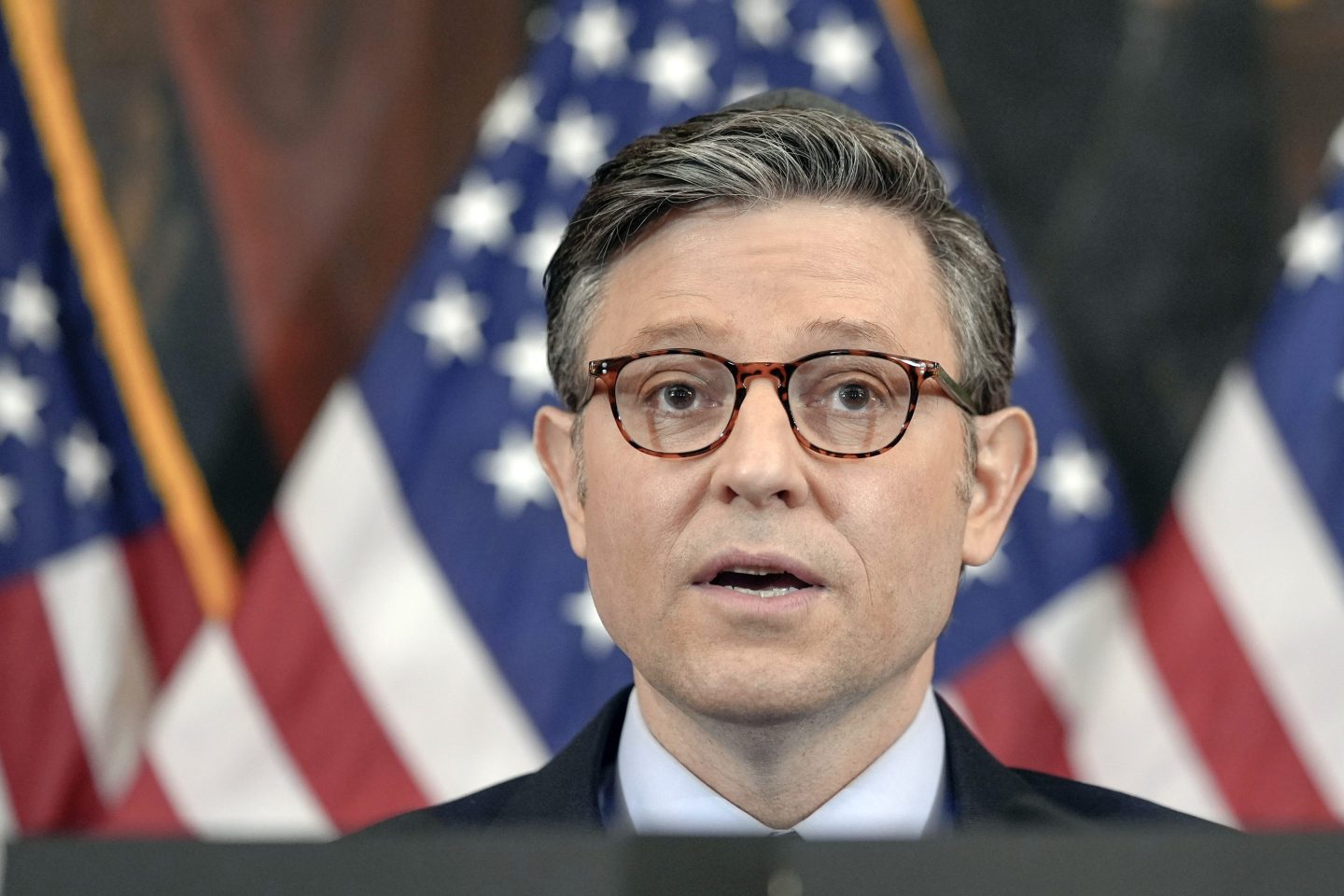Speaker of the House Mike Johnson, R-La., talks during a U.S. Capitol Hanukkah event with a ceremonial Menorah lighting to commemorate the upcoming eight-day festival of Hanukkah on Capitol Hill Tuesday, Dec. 17, 2024, in Washington.