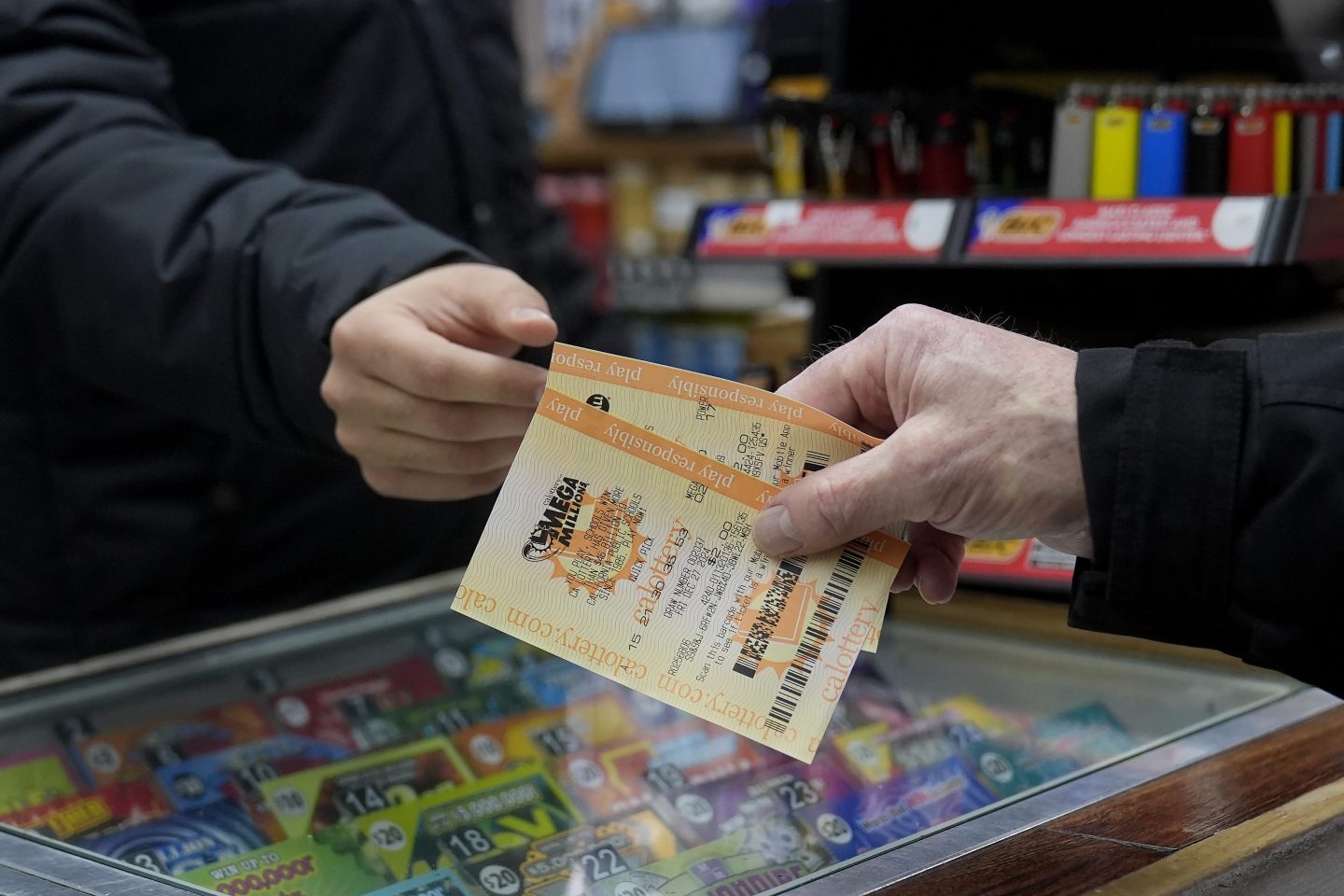 A Mega Millions ticket purchased in San Francisco on Thursday.