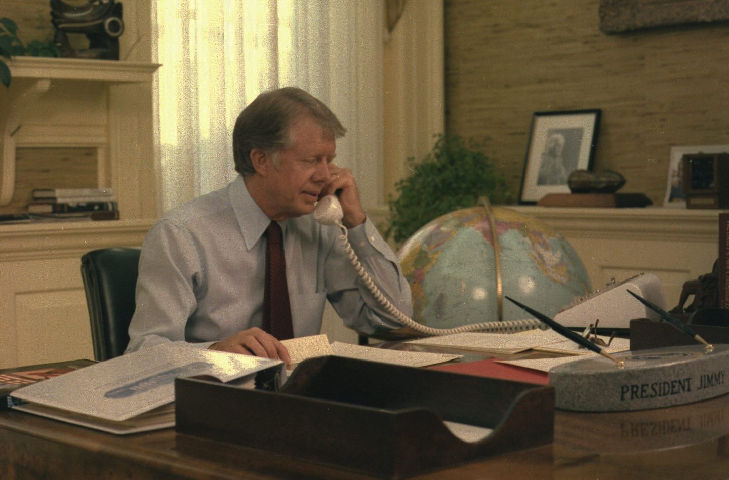 Jimmy Carter at his desk in his private study on Nov. 21, 1978.