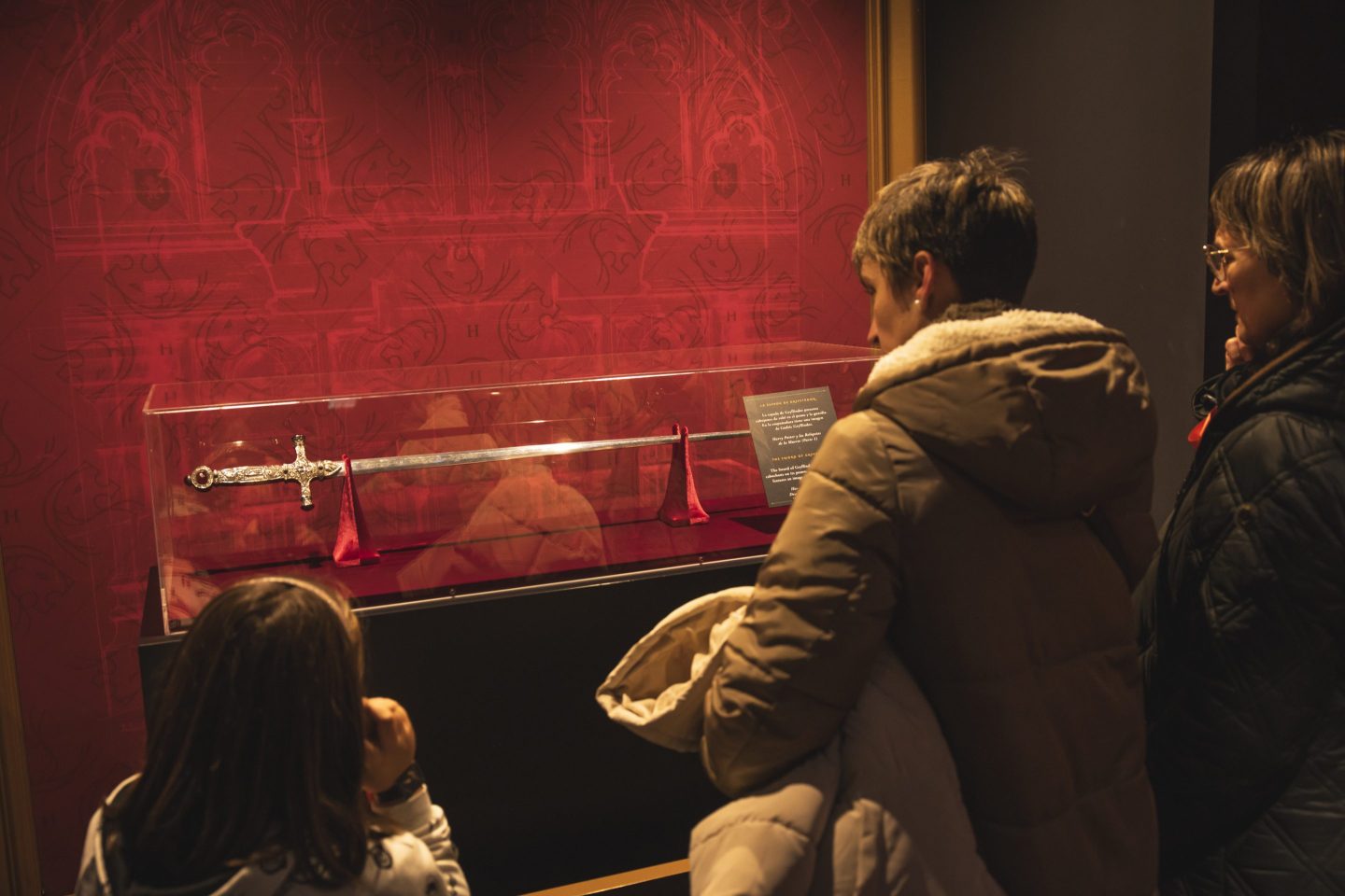 isitors look at the original Godric Gryffindor's sword, from the movies, on display at "Harry Potter The Exhibition" on Jan. 19, 2024 in Barcelona.