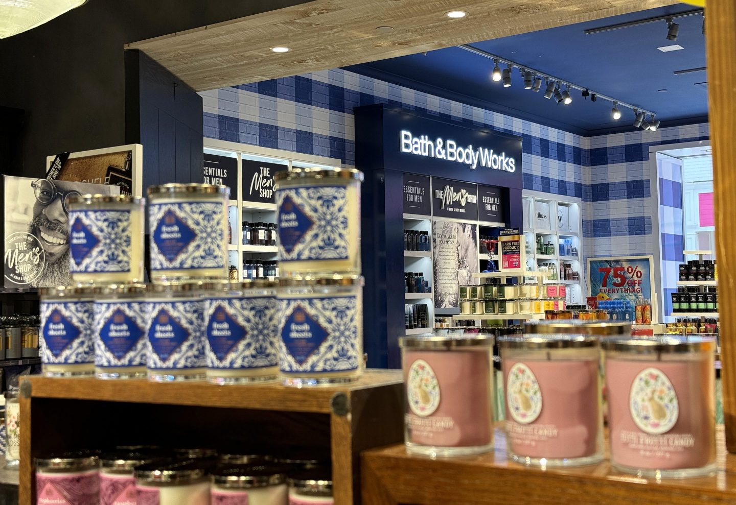 Products displayed at a Bath & Body Works store