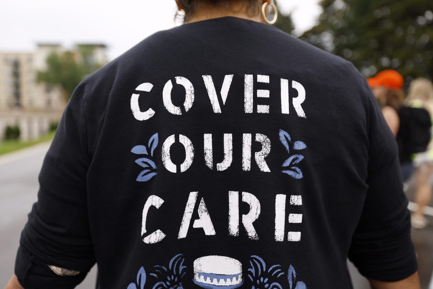 A protester outside UnitedHealth’s headquarters
