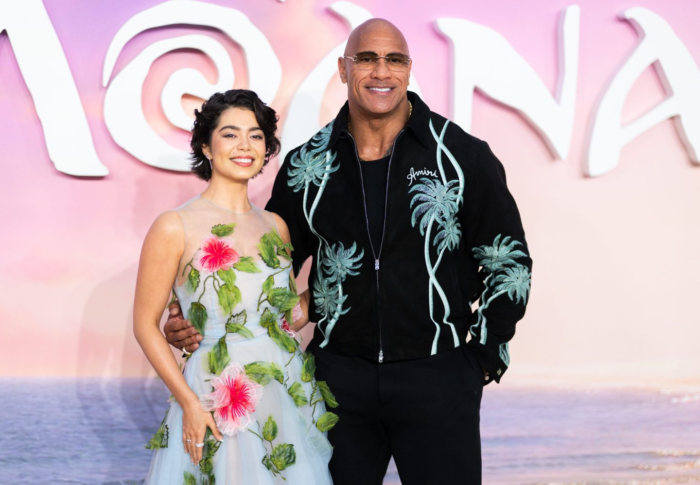 Auli'i Cravalho and Dwayne Johnson attend the "Moana 2" UK Premiere