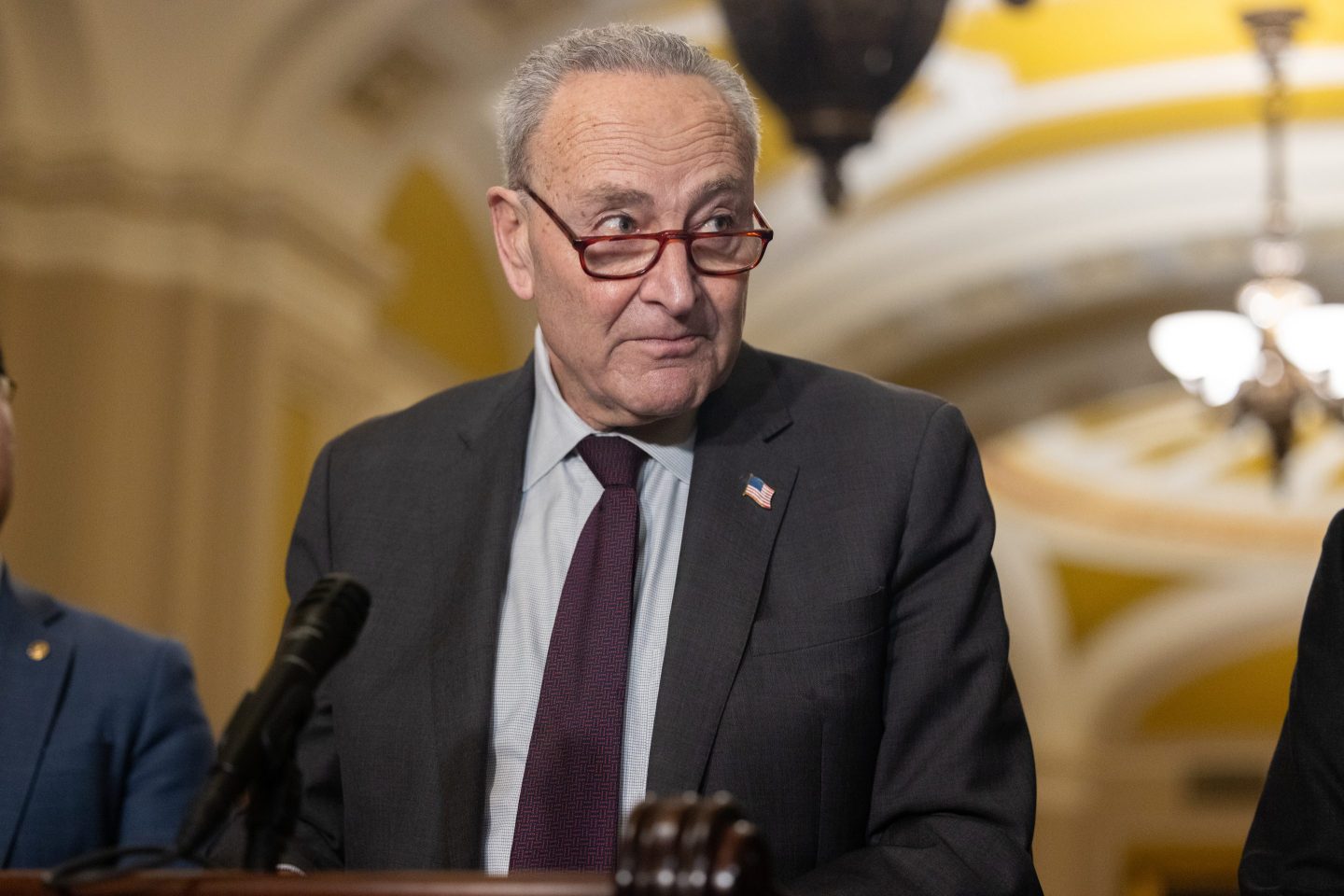 Senate Majority Leader Chuck Schumer at a Capitol Hill press conference on Tuesday.