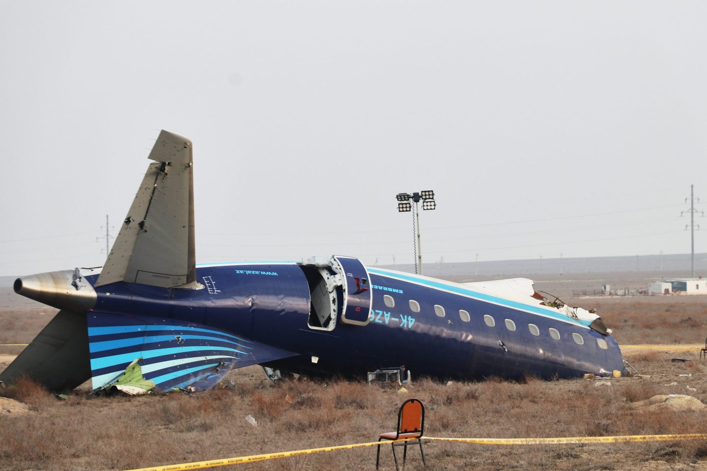 The crash site of an Azerbaijan Airlines passenger plane near Aktau, Kazakhstan.