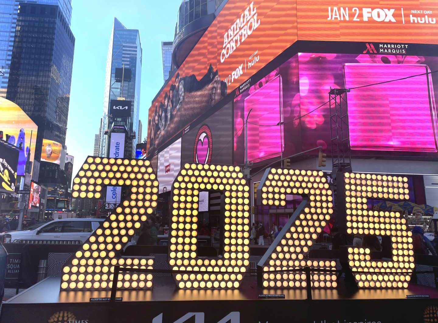 The "2025" numbers for the New Year's Eve celebration in Times Square, New York City.