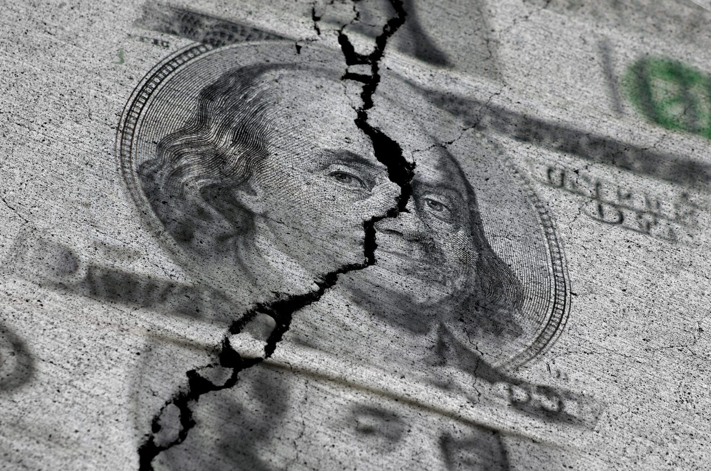 Dollar bills with cracks in them