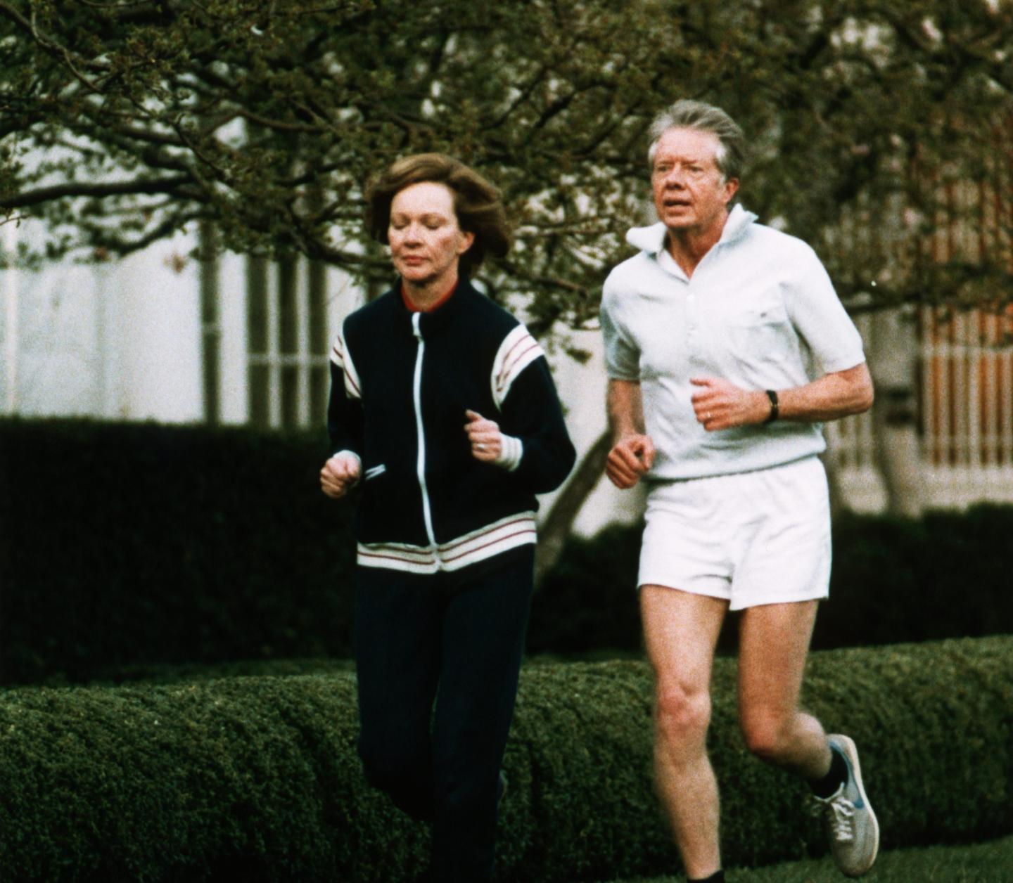 Rosalynn and Jimmy Carter jogging