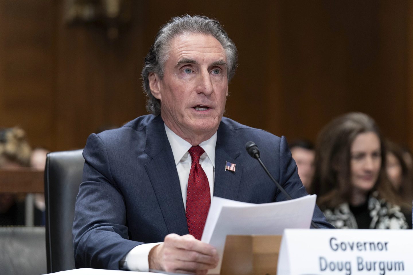 Former Gov. Doug Burgum, President-elect Donald Trump's choice to lead the the Interior Department as Secretary of the Interior, testifies before the Senate Energy and Natural Resources Committee on Capitol Hill in Washington, on Jan. 16, 2025.