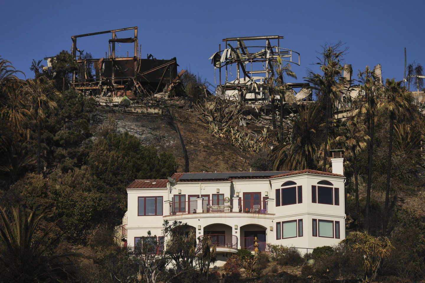 A home left standing in Malibu, Calif., after the Palisades Fire.