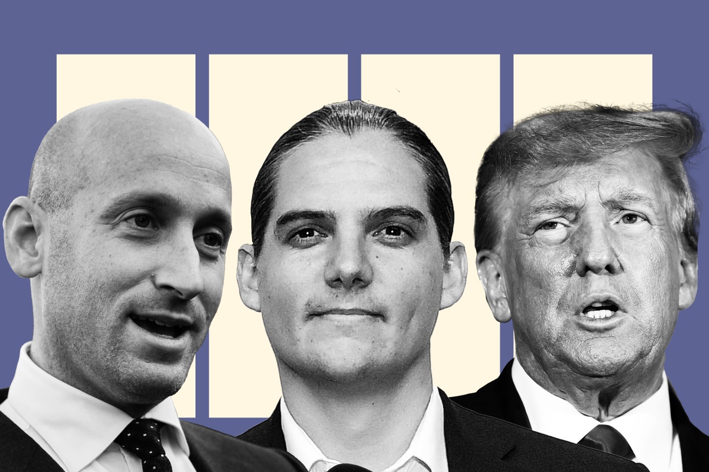 Portraits of Stephen Miller, Robby Starbuck, and President Donald Trump