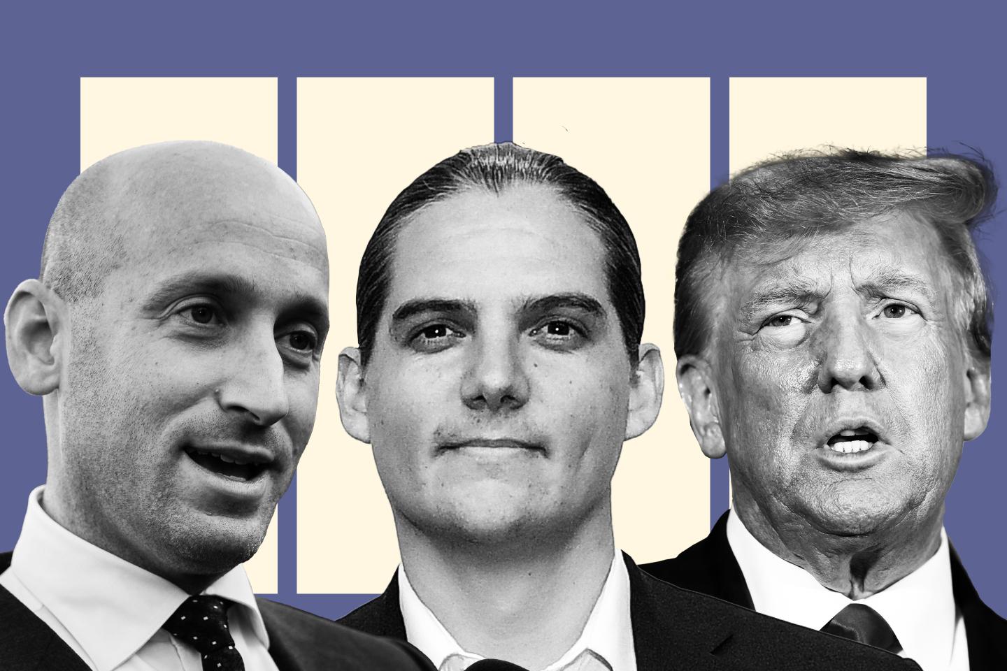 Portraits of Stephen Miller, Robby Starbuck, and President Donald Trump