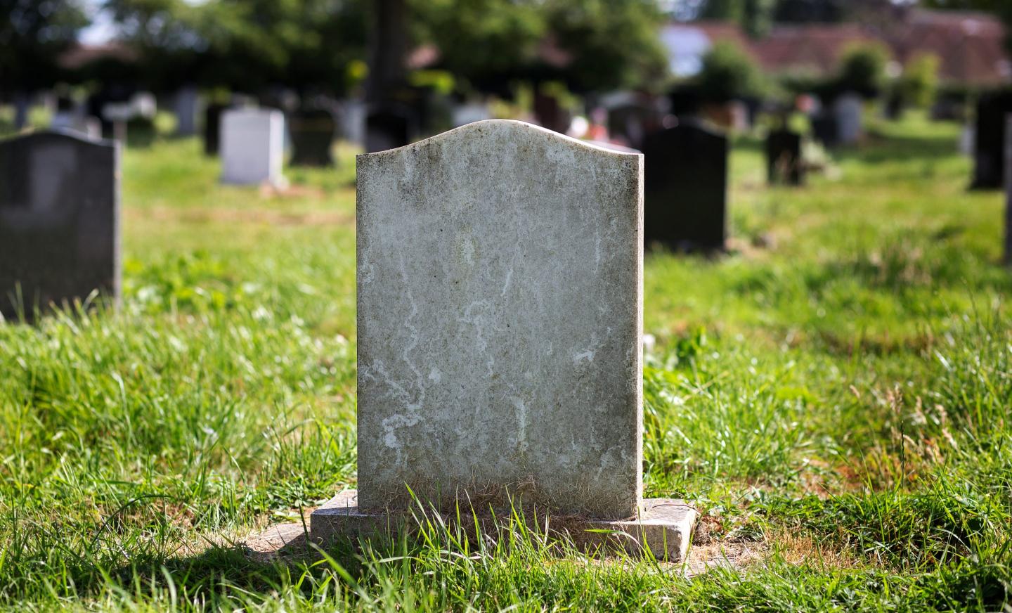 Blank gravestone with other graves in the background.