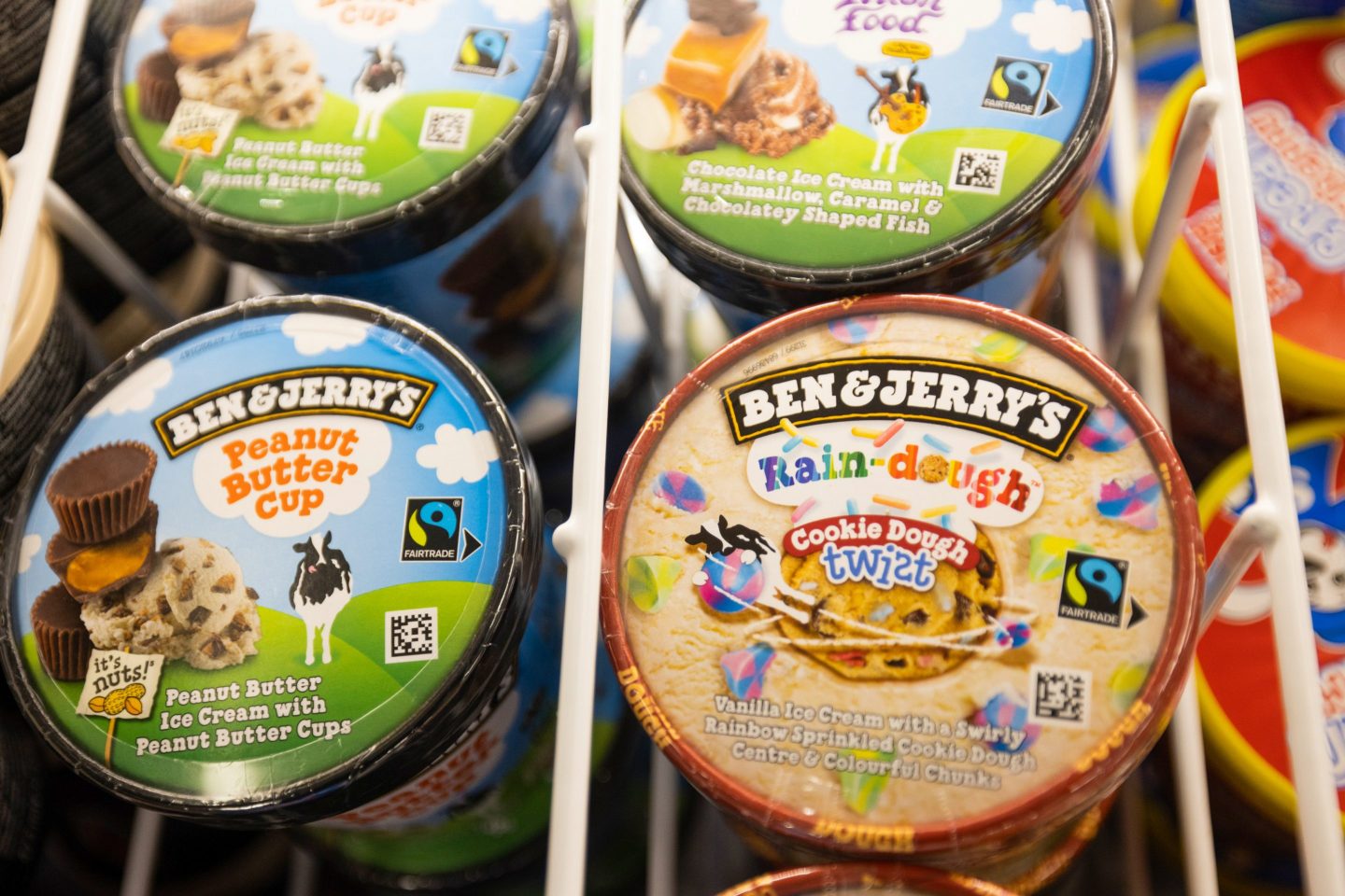 Several containers of Ben and Jerry's ice cream