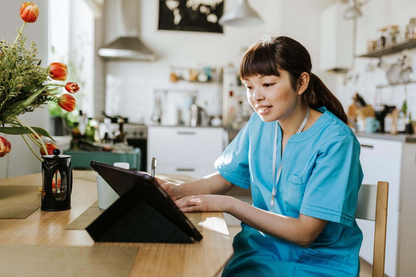 Nurse works from home.