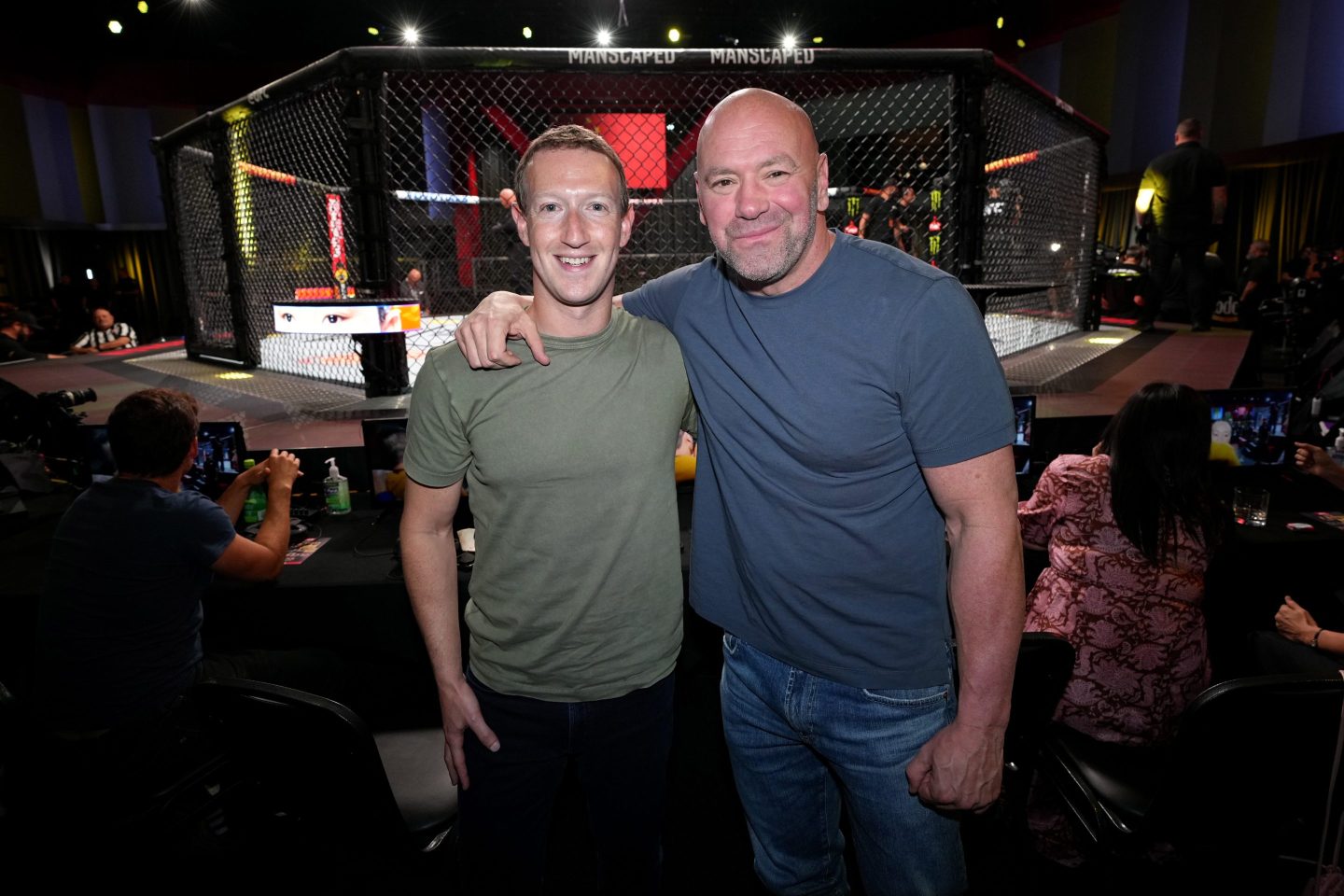 Mark Zuckerberg and Dana White during a UFC event in Las Vegas on Oct. 01, 2022.