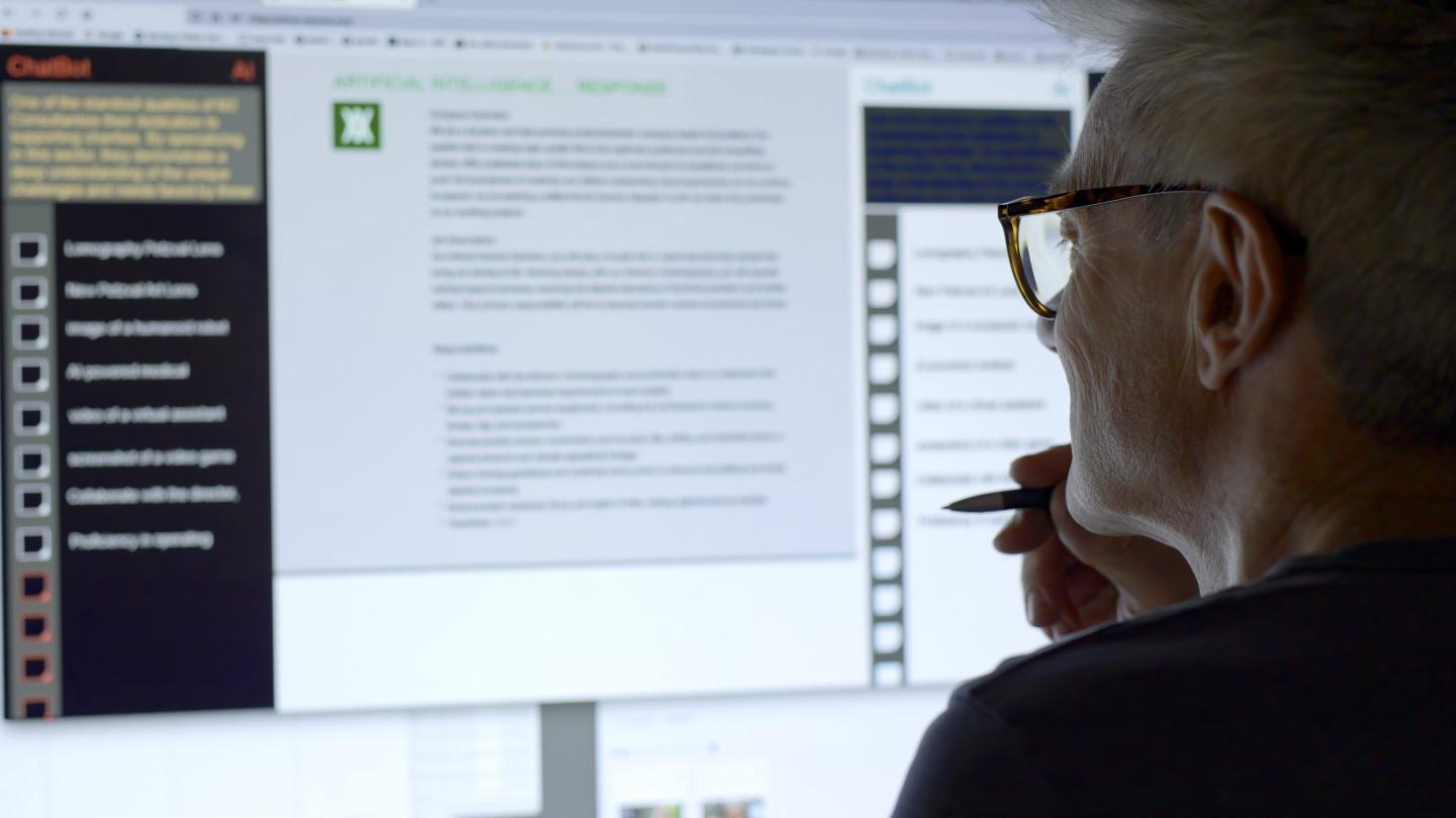 man looking at ChatGPT on the computer