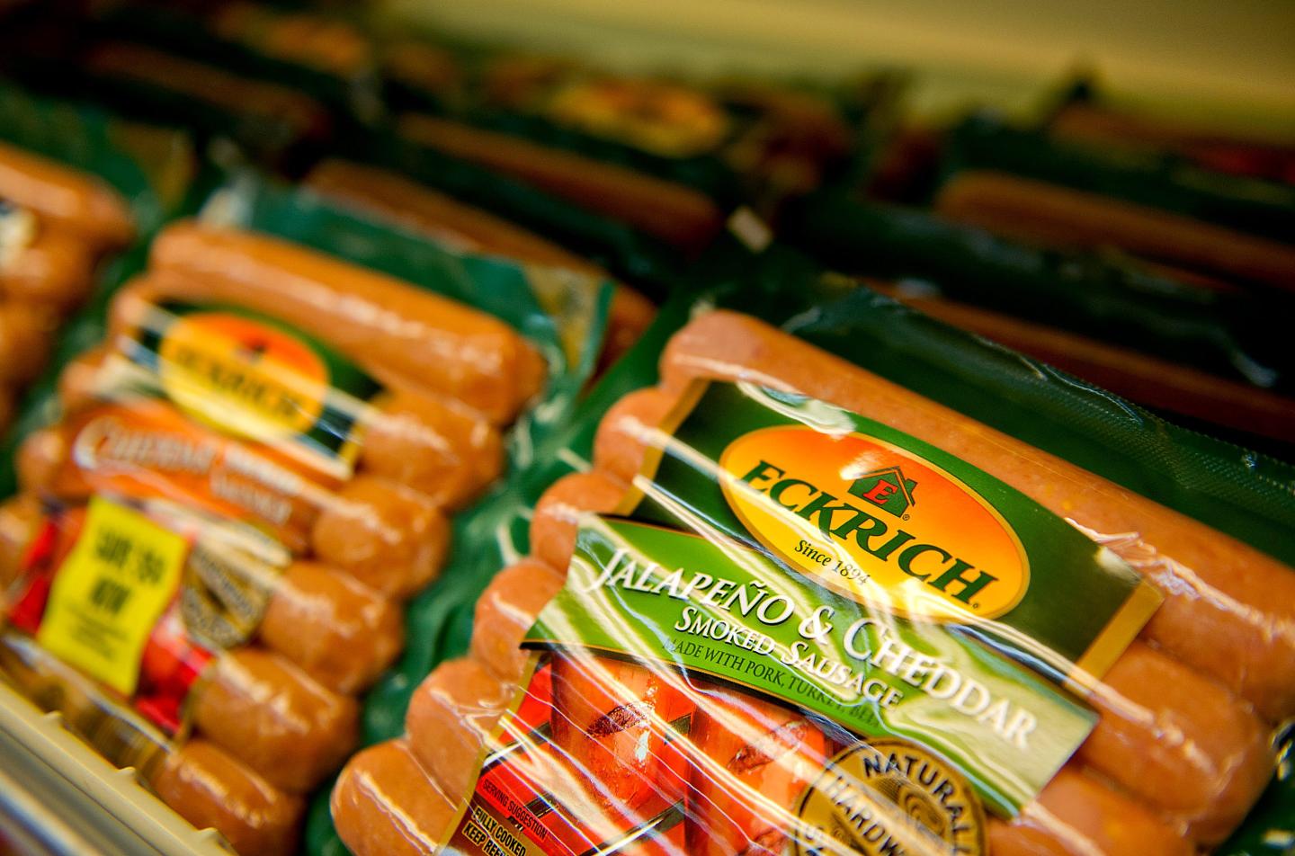 Smithfield Foods Inc. Eckrich brand smoked sausage sits on display