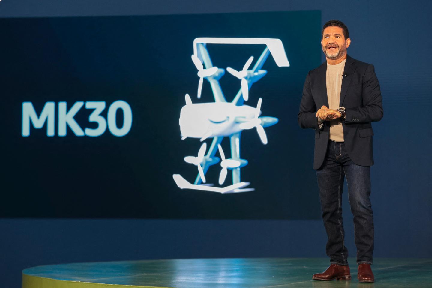 Amazon Prime Air VP David Carbon speaks at a company event in Sumner, Wash. on October 18, 2023. (Photo: Jason Redmond/AFP/Getty Images)