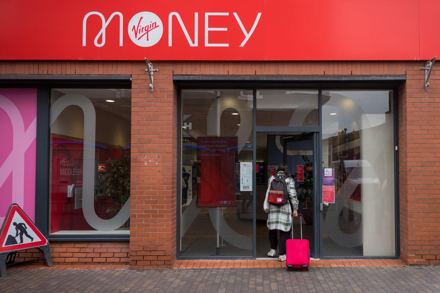 A Virgin Money UK Plc bank branch in Middlesbrough, UK, on Thursday, March 7, 2024. Nationwide Building Society has reached a preliminary agreement to buy Virgin Money UK Plc for £2.9 billion ($3.7 billion), in a deal that raises the stakes for consolidation among Britain's mid-sized lenders.