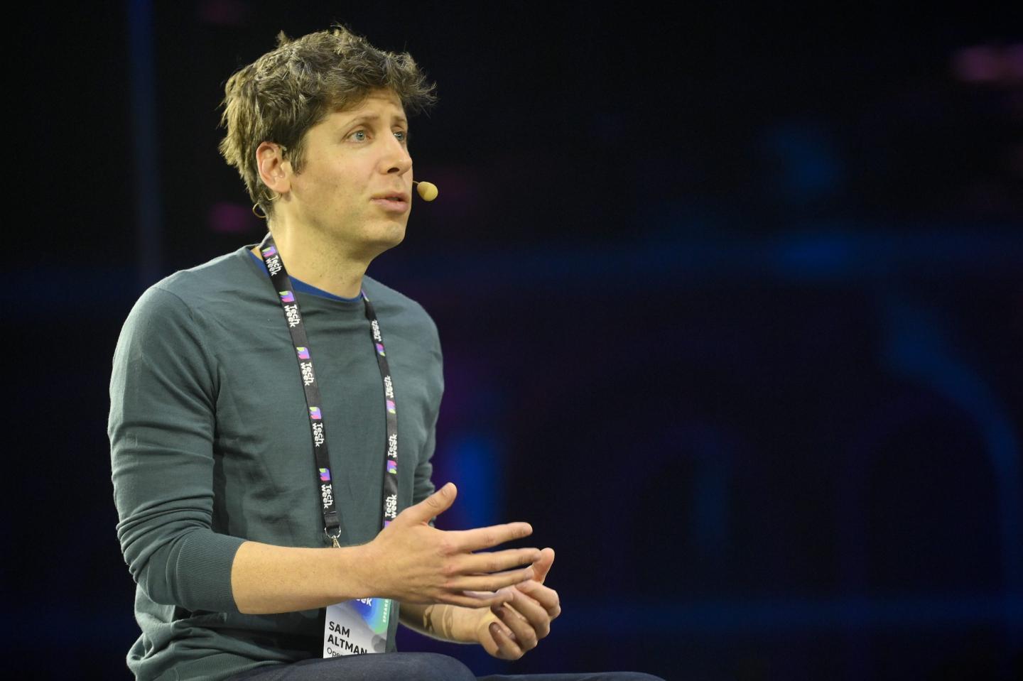 Sam Altman Co-founder and CEO of OpenAI speaks during the Italian Tech Week 2024 in Turin.