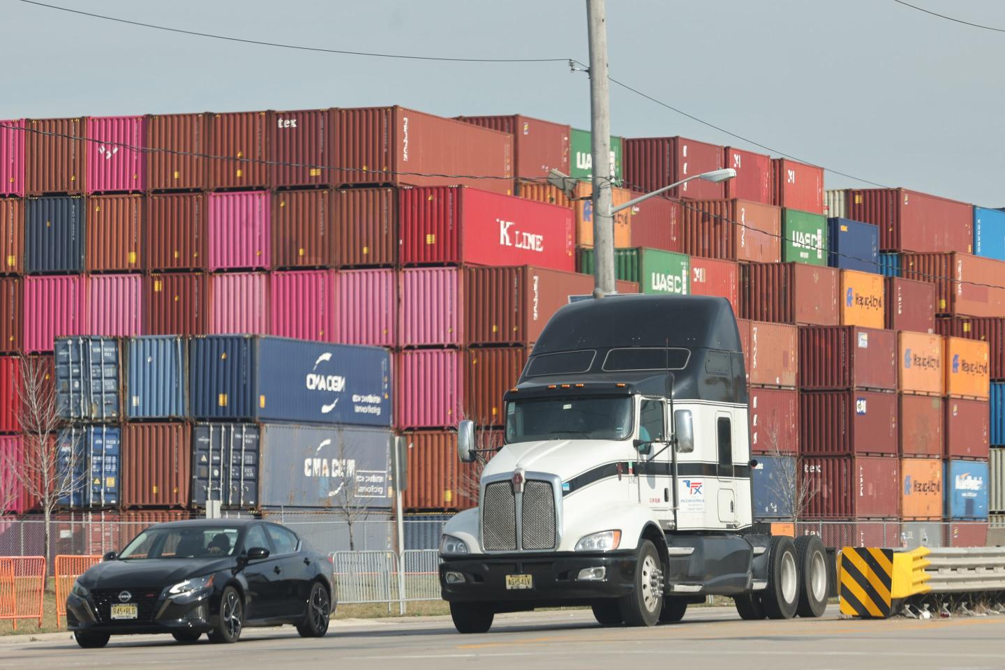 Shipping containers are seen at Port of Newark