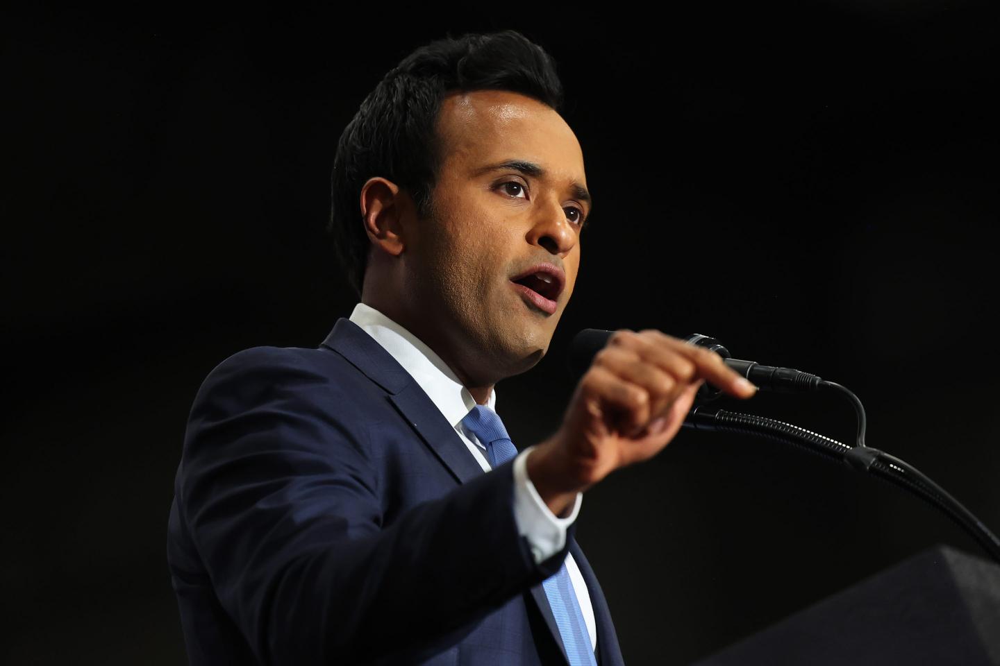 Vivek Ramaswamy, former Republican presidential nominee, speaks during Donald Trump's October campaign rally in Scranton, Pennsylvania