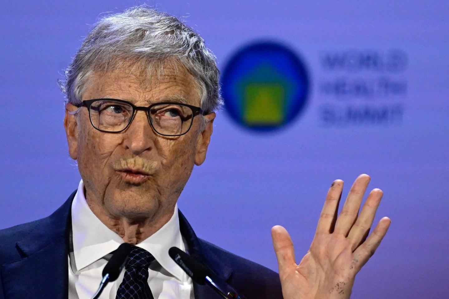 Bill Gates addresses participants of the World Health Summit 2024 in Berlin