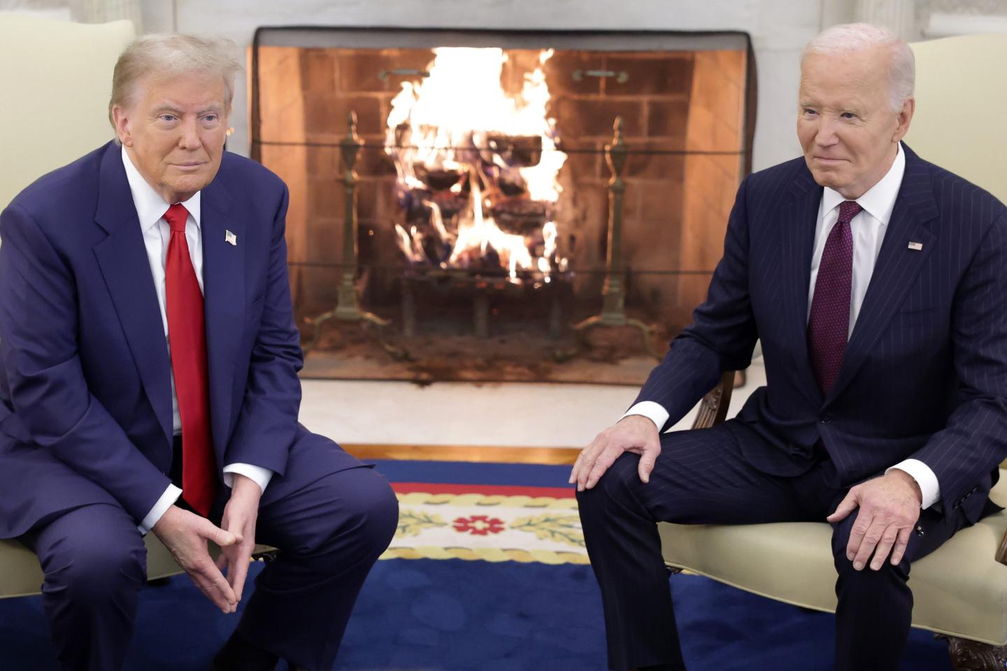 Joe Biden and Donald Trump sit in the Oval Office before Trump takes office for a second time