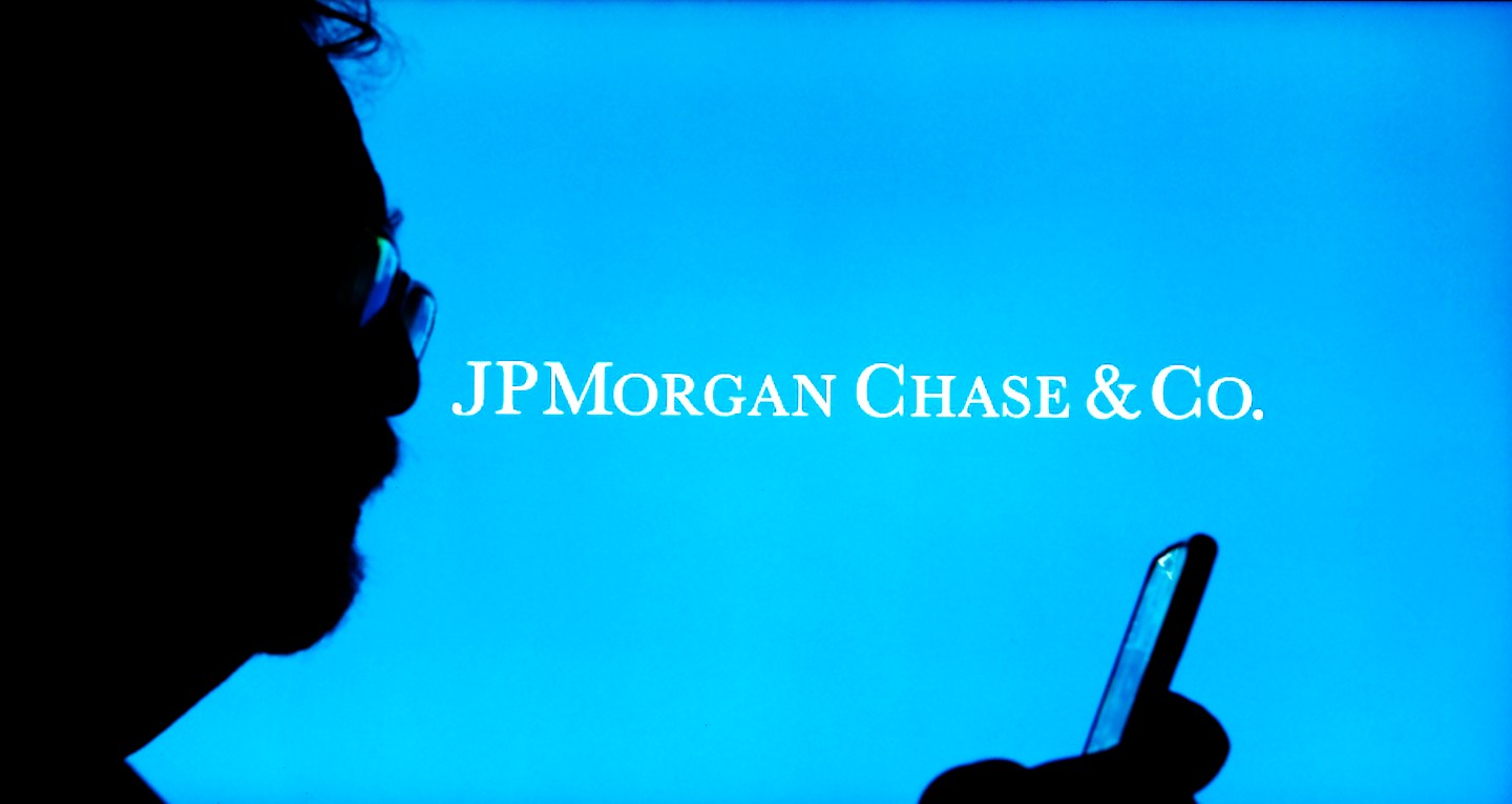 In this photo illustration, a JPMorgan Chase logo is displayed on a monitor.