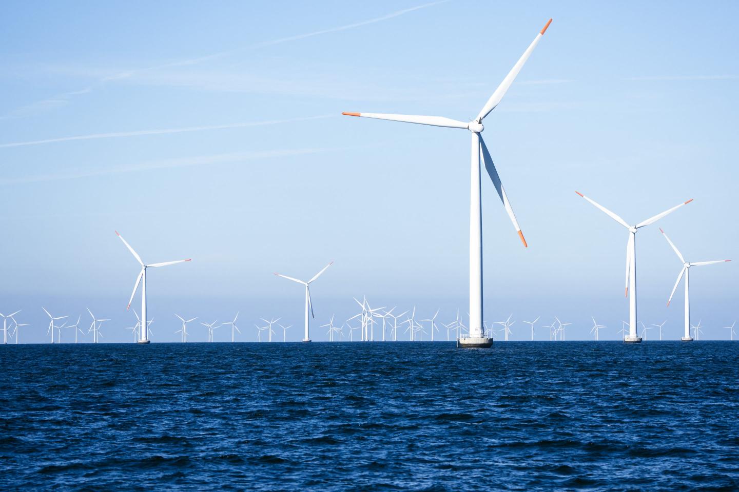 Picture taken on September 4, 2023 shows windmills at the Nysted Offshore Wind Farm constructed by Danish windpower giant Orsted in 2002-2003 in the Baltic Sea near Gedser in Denmark.