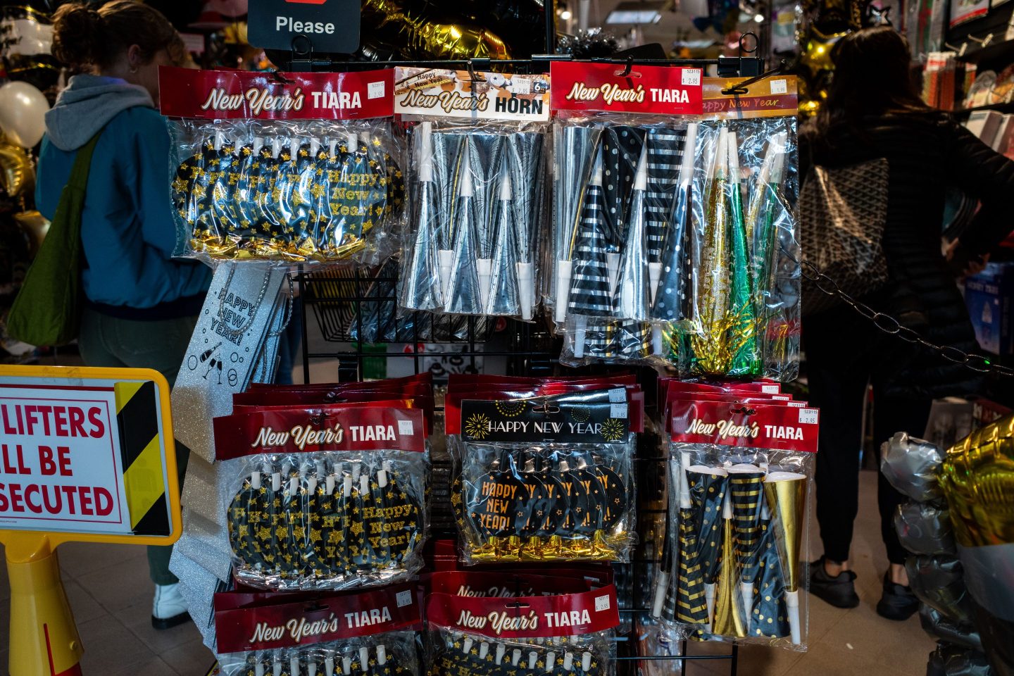 New Year's supplies at a Party City store in Arlington, Virginia.