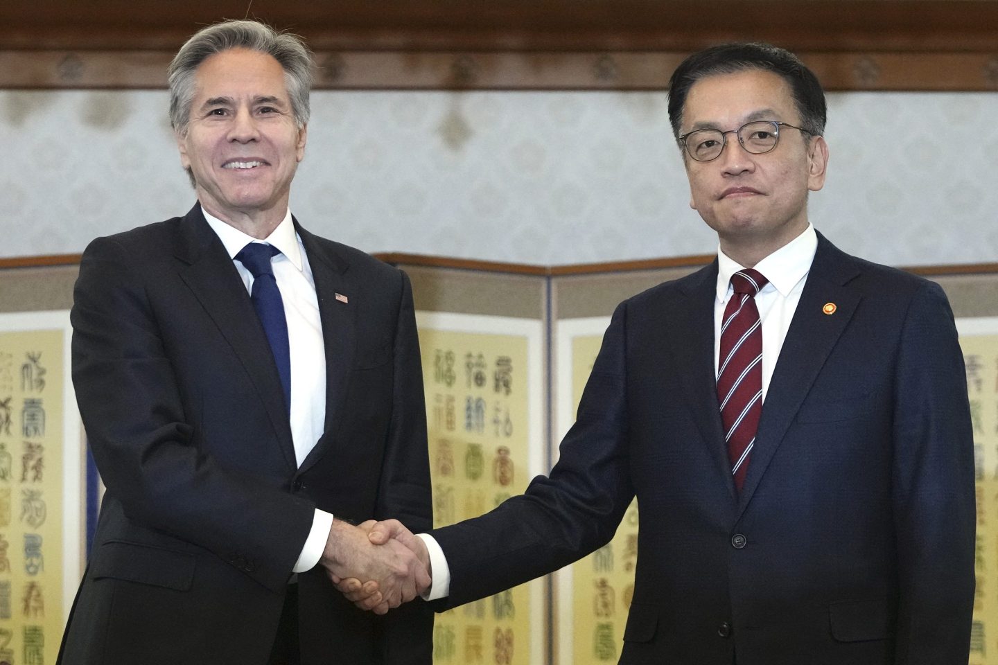 South Korea's acting president Choi Sang-mok (R) has been in office just over a week and also serves as acting prime minister and finance minister.