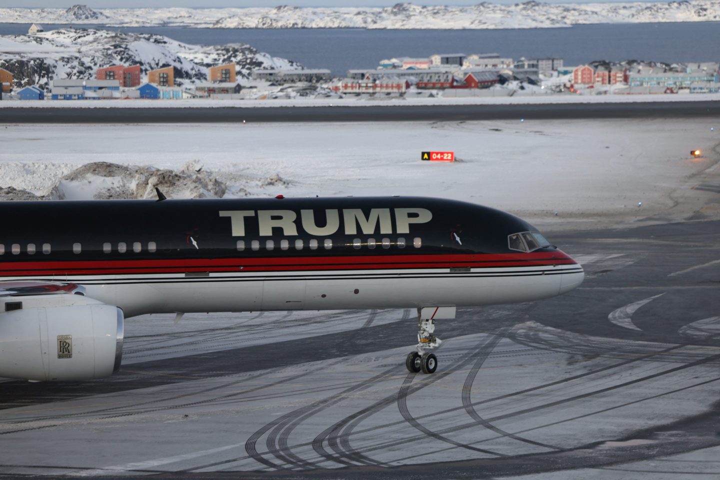 an aircraft landing in nuuk, greenland