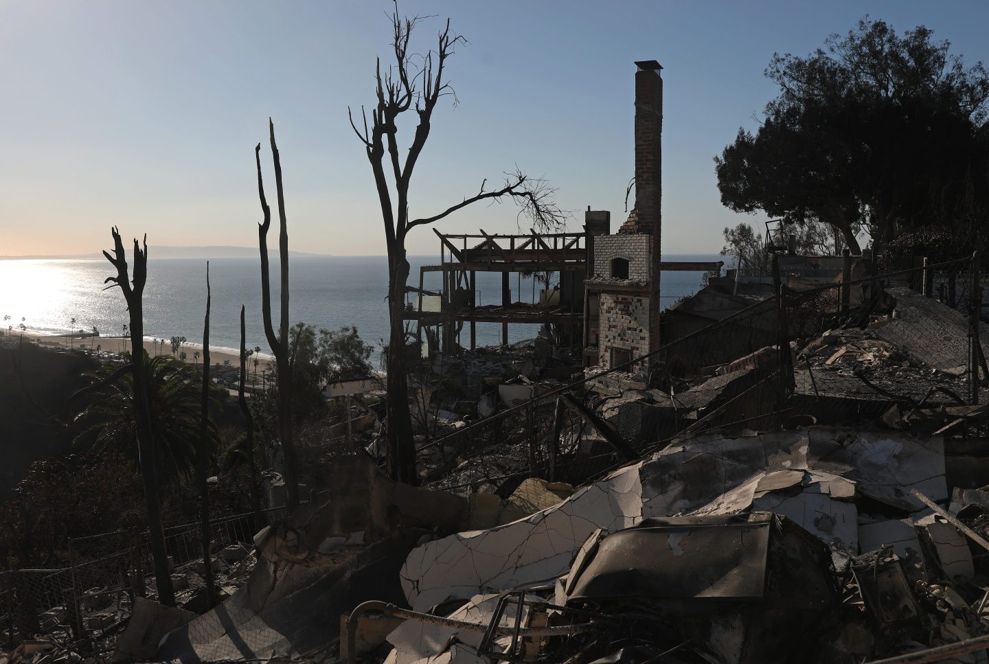 Charred remains of a home after the Palisades Fire in Los Angeles