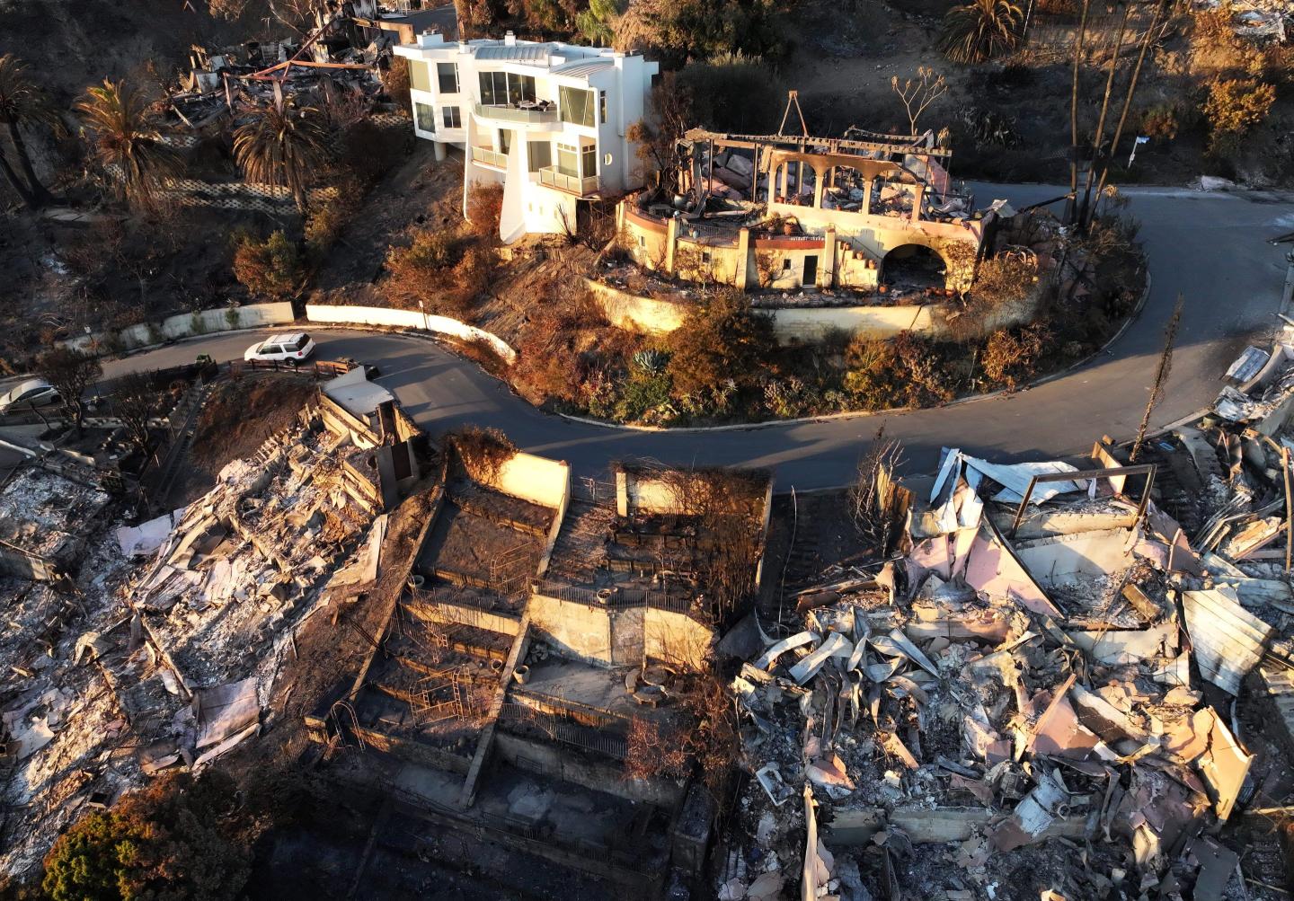 Hillside homes in Malibu, California, that burned in the Palisades Fire.