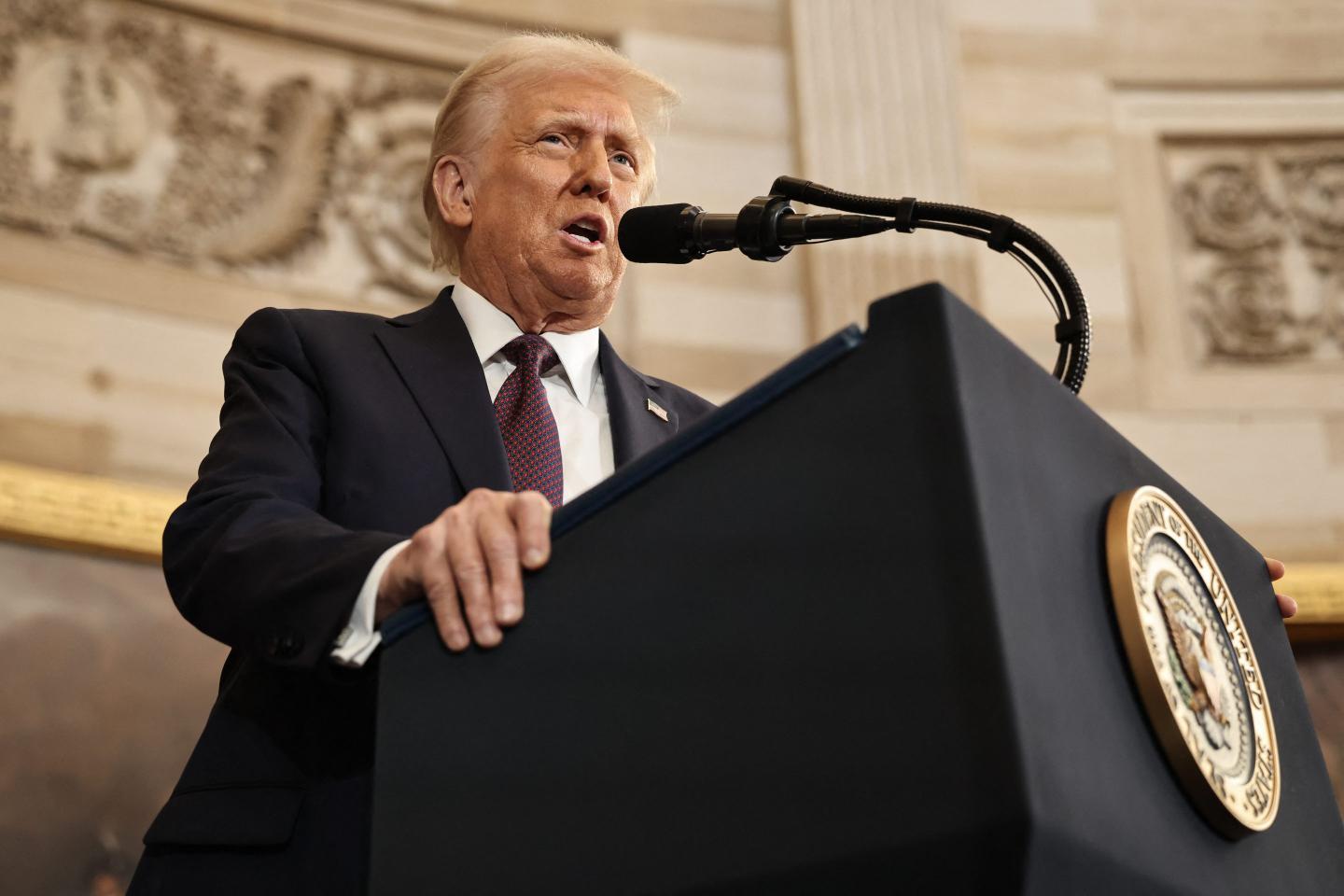 U.S. President Donald Trump delivers his inaugural address
