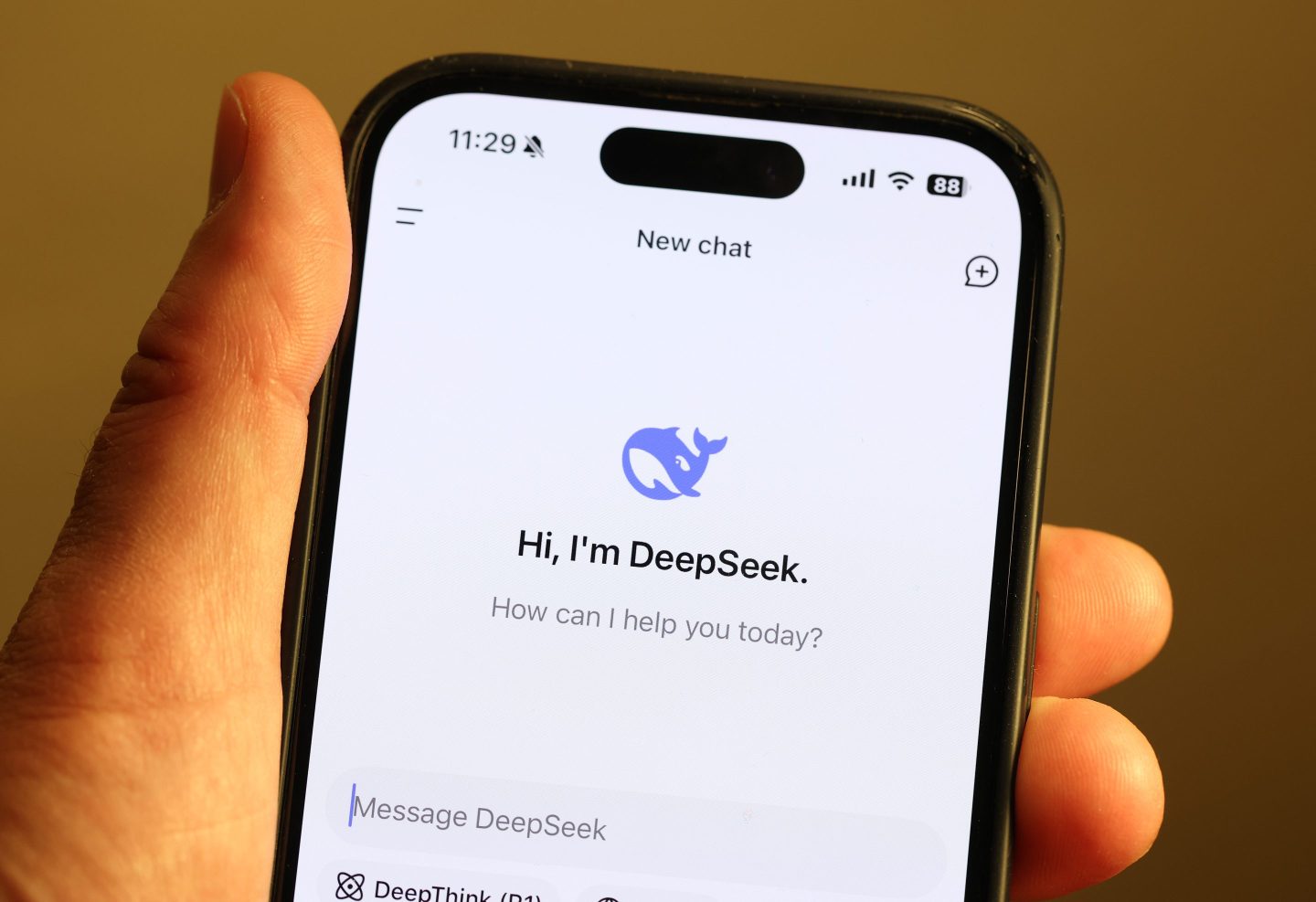 DeepSeek app is displayed on an iPhone
